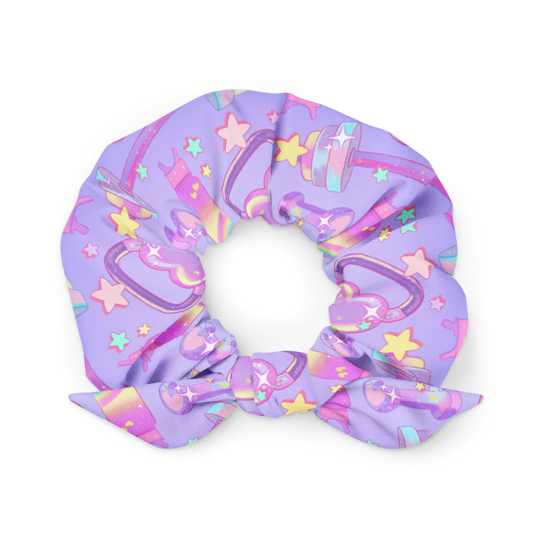 Bright and colorful Glitter Gains Scrunchie, perfect for workouts and showcasing your kawaii style!