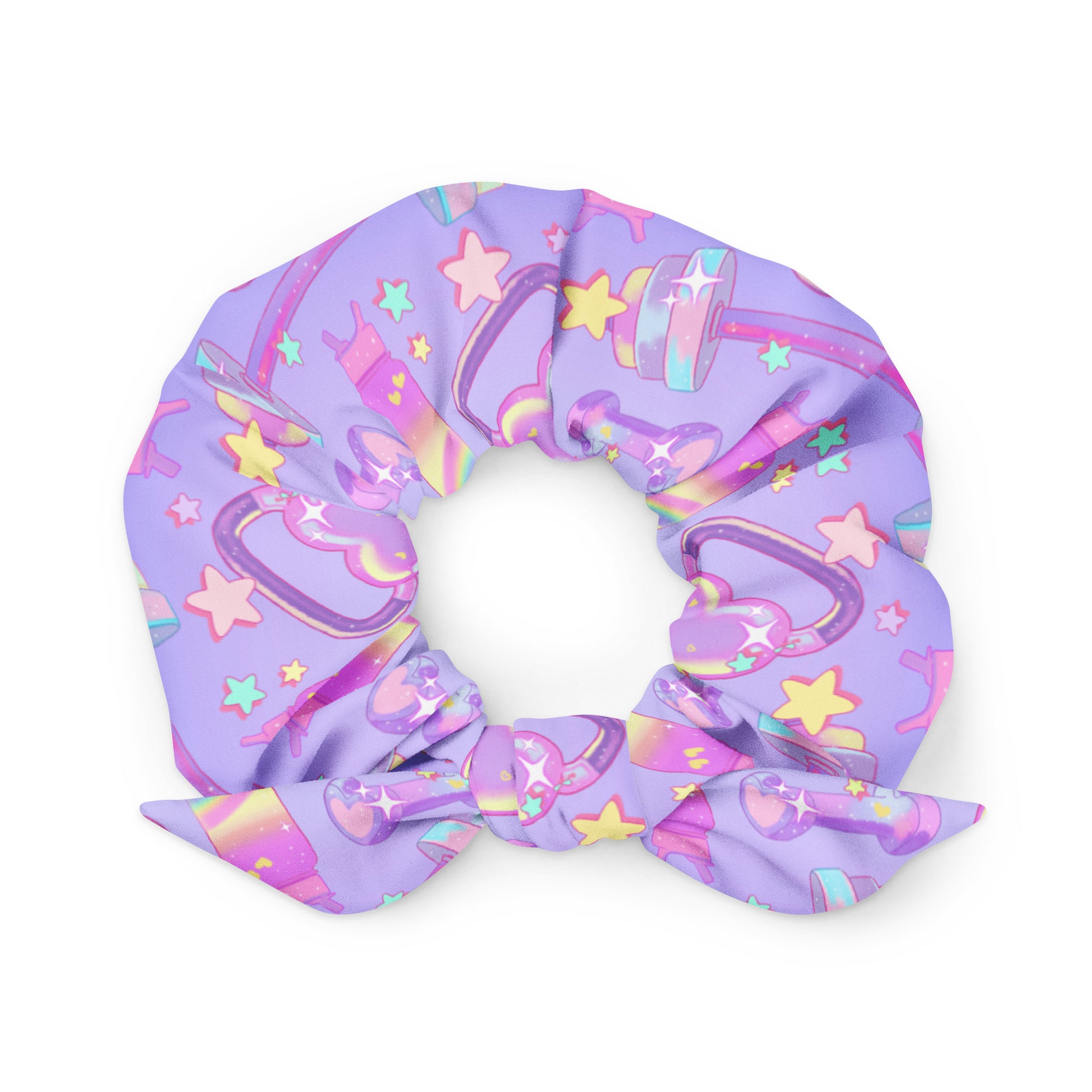 Bright and colorful Glitter Gains Scrunchie, perfect for workouts and showcasing your kawaii style!