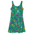 Vibrant Monster Party Skater Dress featuring fun designs, perfect for showing off your inner ghoul in style!