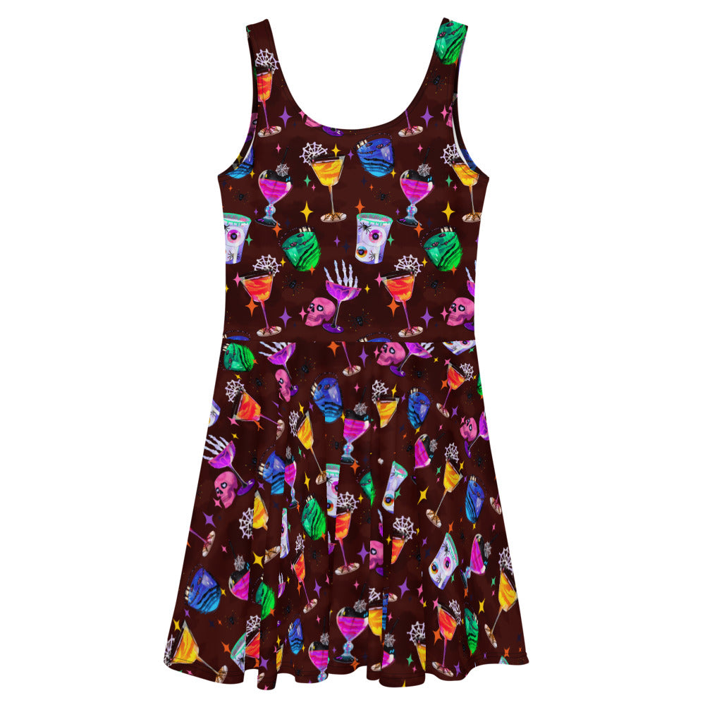 Colorful Monster Party Skater Dress featuring a fun print, perfect for showcasing your inner ghoul in style.