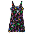 Sleeveless Monster Party Skater Dress featuring a fun, colorful design, perfect for showcasing your inner ghoul.