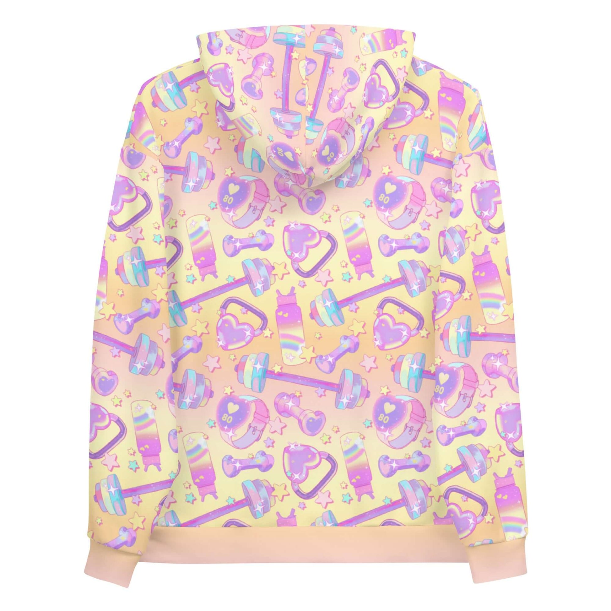 Vibrant Glitter Gains Hoodie featuring a playful print, perfect for gym lovers and kawaii enthusiasts.