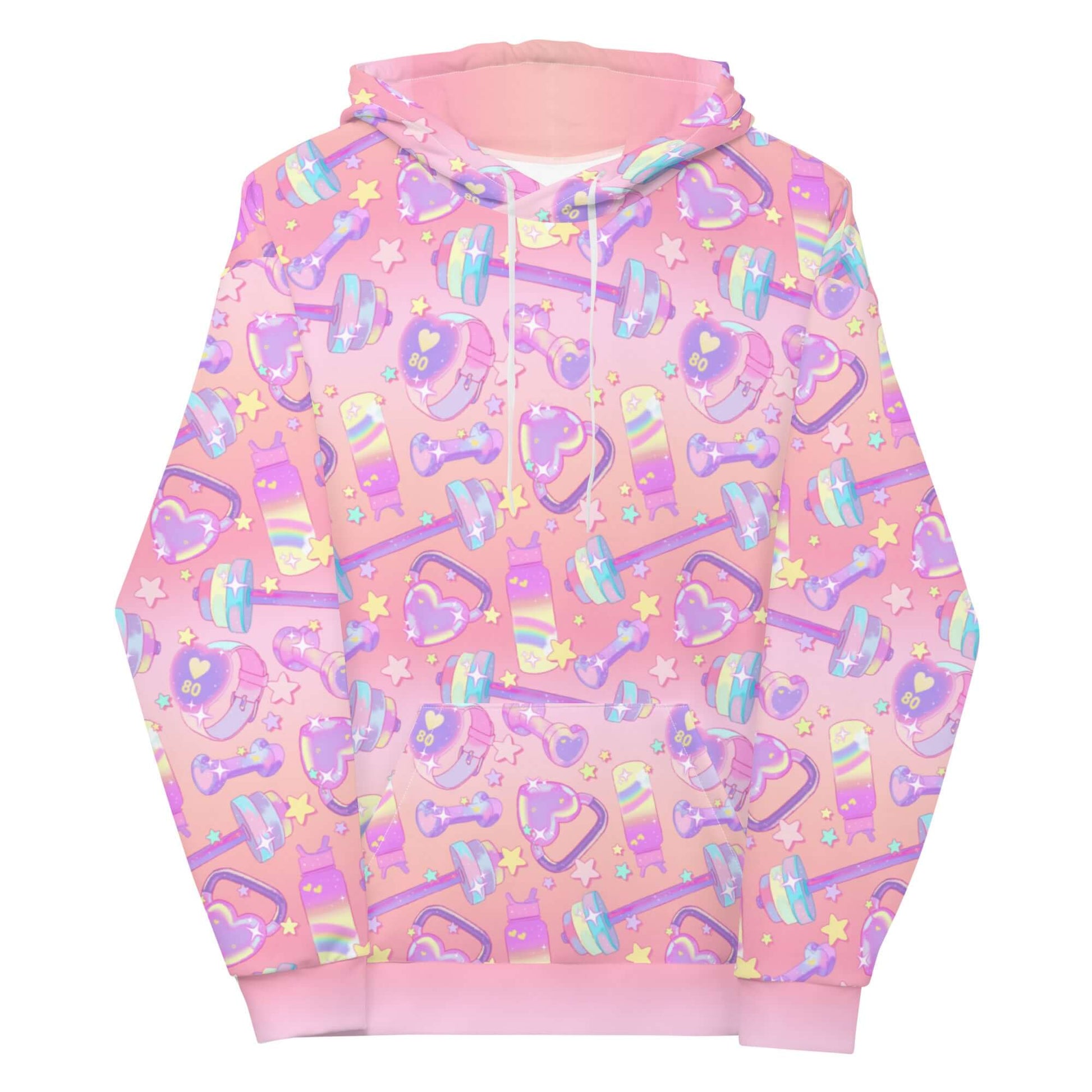 Vibrant Glitter Gains Hoodie with kawaii print, perfect for workouts or casual outings, showcasing your active lifestyle.
