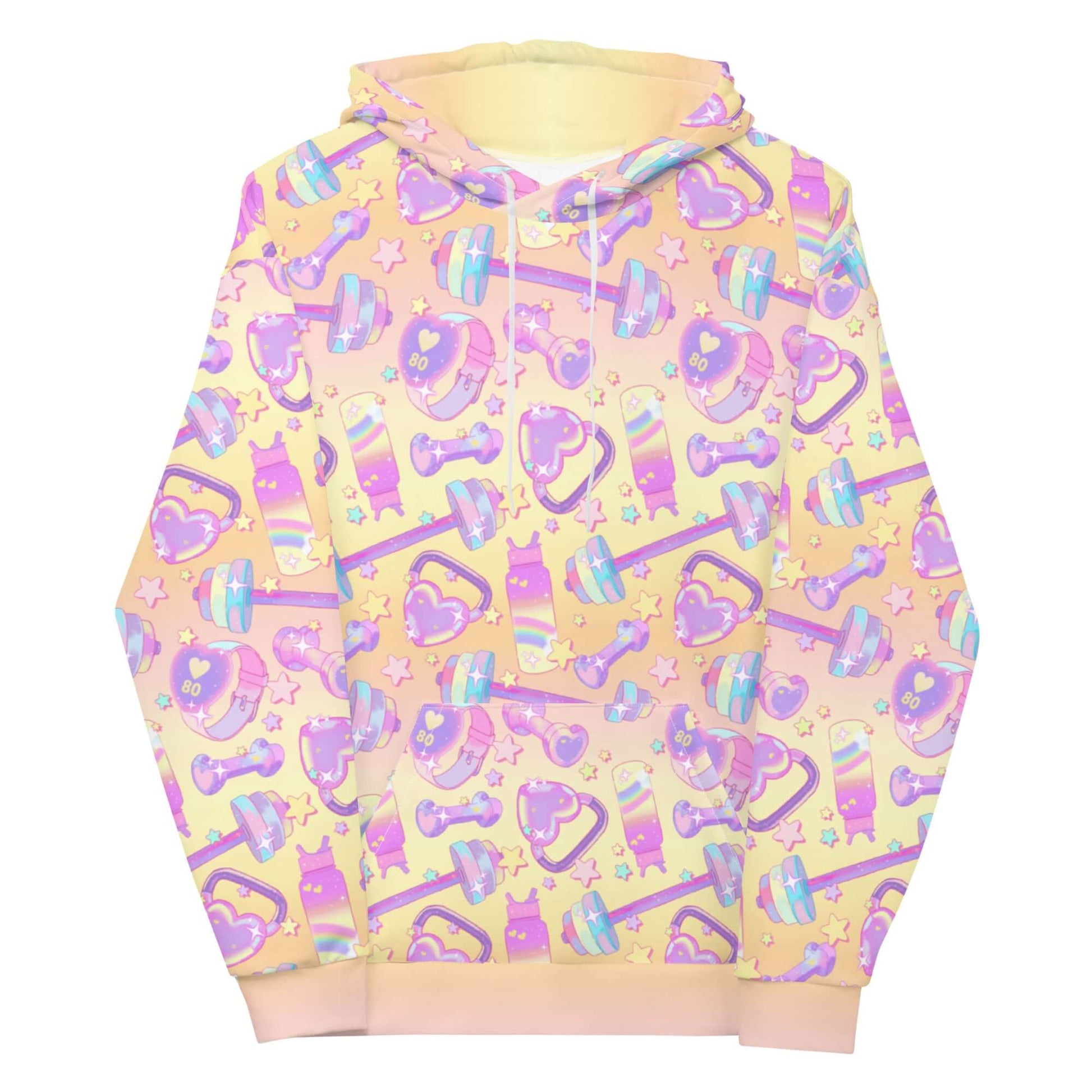 Vibrant Glitter Gains Hoodie featuring cute gym-themed designs, perfect for workouts and casual wear.