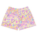 Bright and playful Glitter Gains Athletic Short Shorts featuring fun fitness motifs, ideal for stylish workouts.