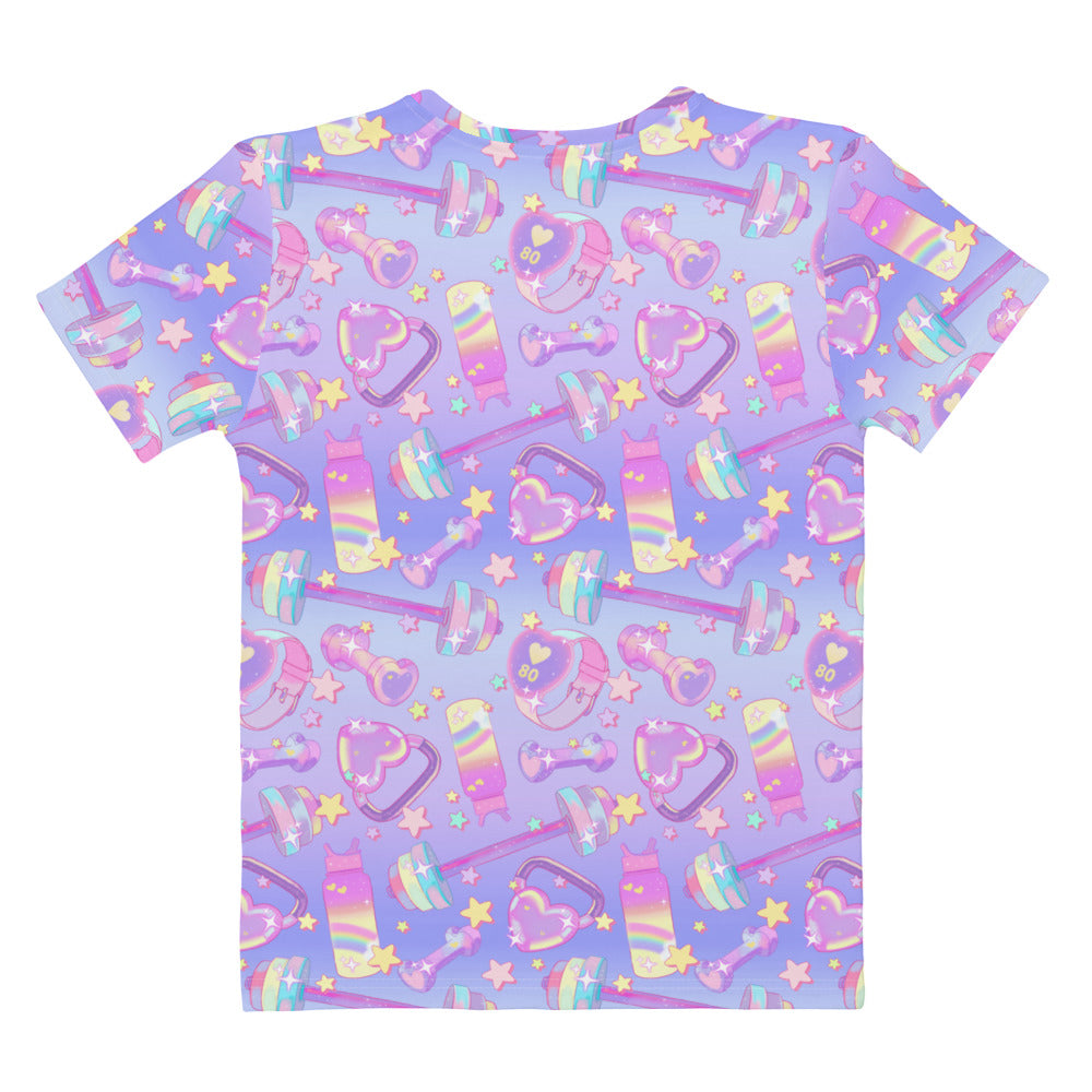 Vibrant Glitter Gains T-shirt features a playful pastel design, perfect for stylish workouts and standout comfort.