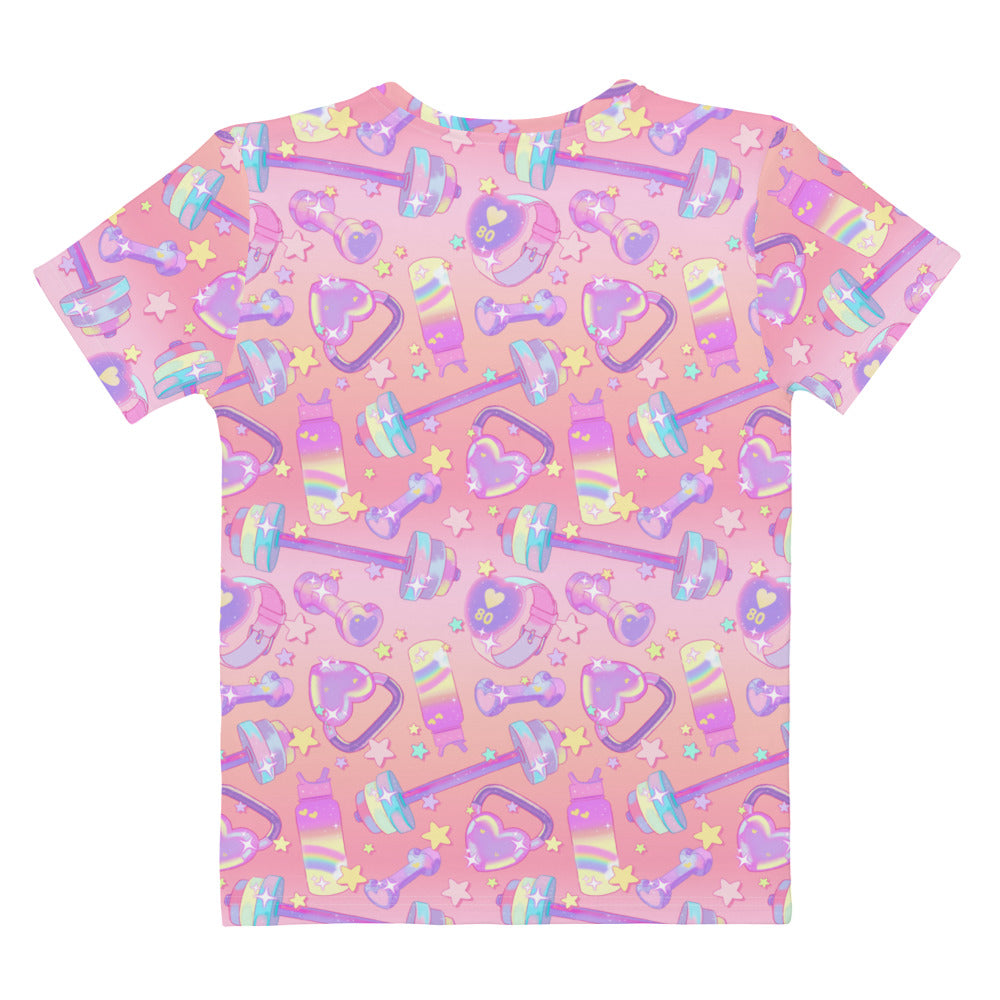 Vibrant Glitter Gains T-shirt featuring pastel designs, perfect for workouts and standout style at the gym.