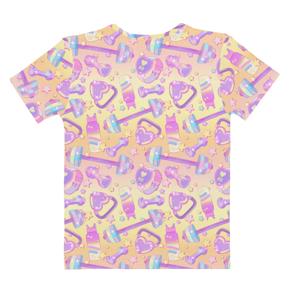 Vibrant Glitter Gains T-shirt with pastel colors, perfect for workouts and standing out in the gym.