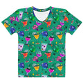 Bright and fun Monster Party T-shirt featuring colorful drinks and ghoulish designs, perfect for Halloween festivities.