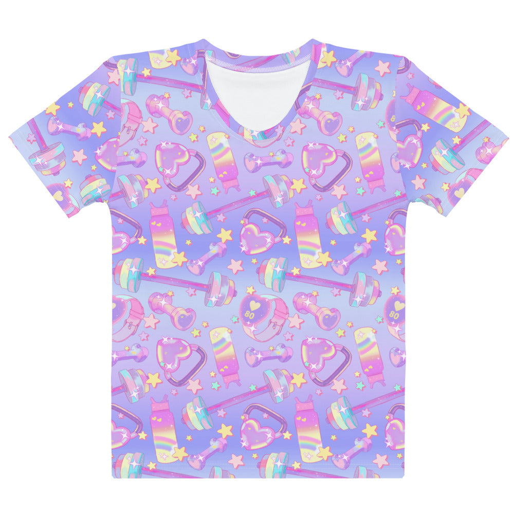 Vibrant pastel Glitter Gains T-shirt for stylish workouts, ensuring comfort during sweaty gym sessions.