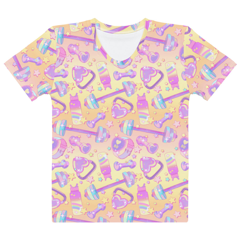 Vibrant Glitter Gains T-shirt designed for workouts, featuring a playful pastel pattern perfect for gym sessions.