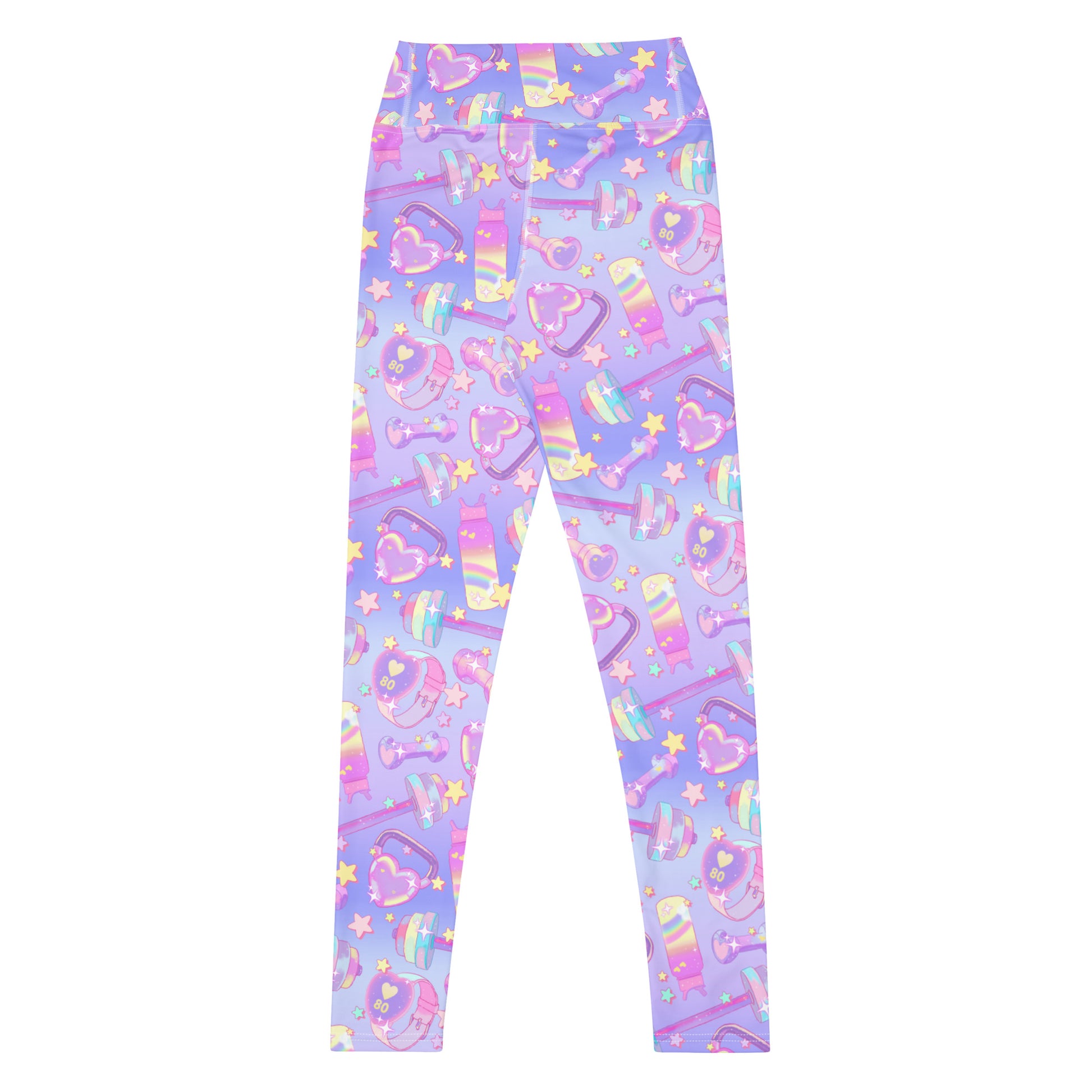 High-waisted Glitter Gains Leggings feature a fun pastel design, perfect for workouts and stylish comfort.