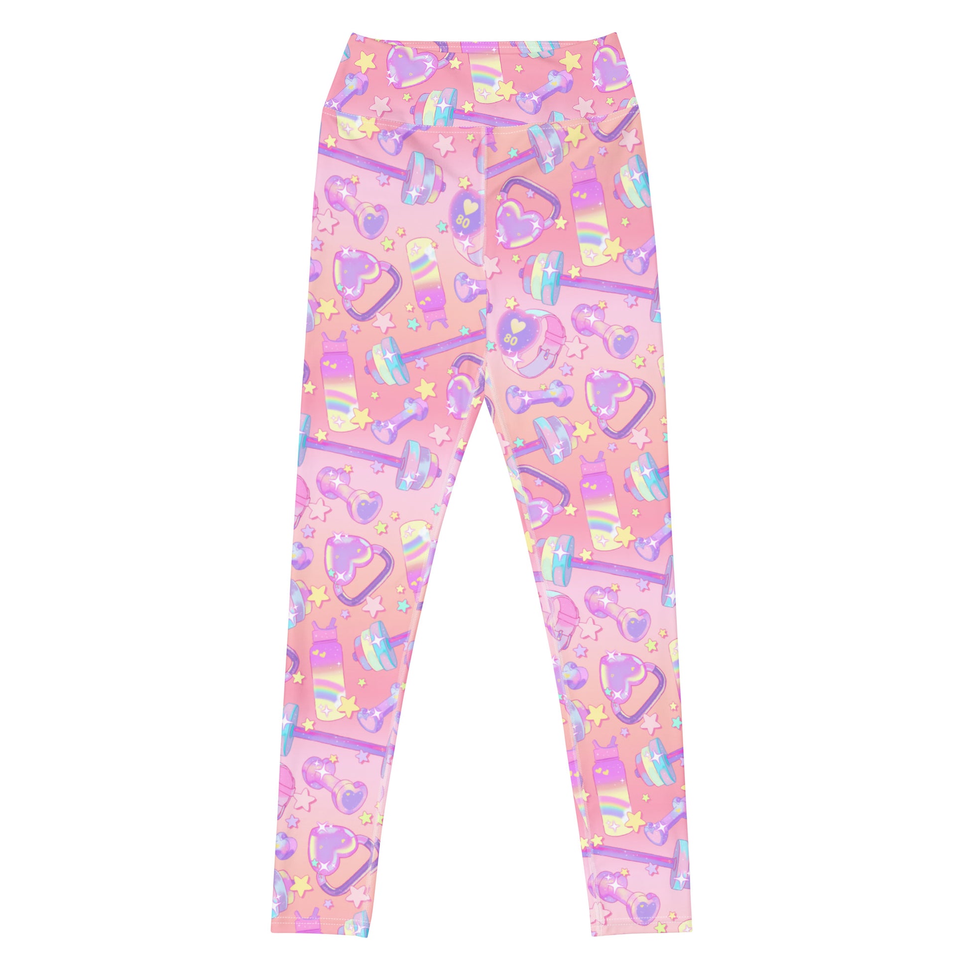 High-waisted Glitter Gains Leggings feature a fun pastel print, perfect for stylish workouts and everyday comfort.