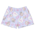 Pastel floral design of Anniversary Athletic Short Shorts, perfect for fun in the sun or gym workouts.