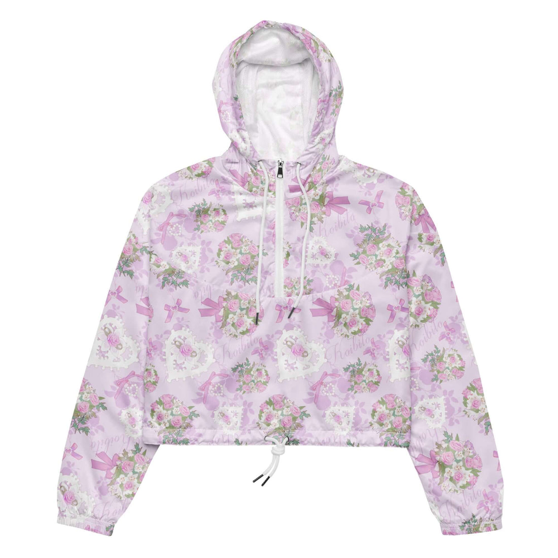 Lightweight and waterproof, the Anniversary cropped windbreaker features floral designs and adjustable drawcords for any adventure.