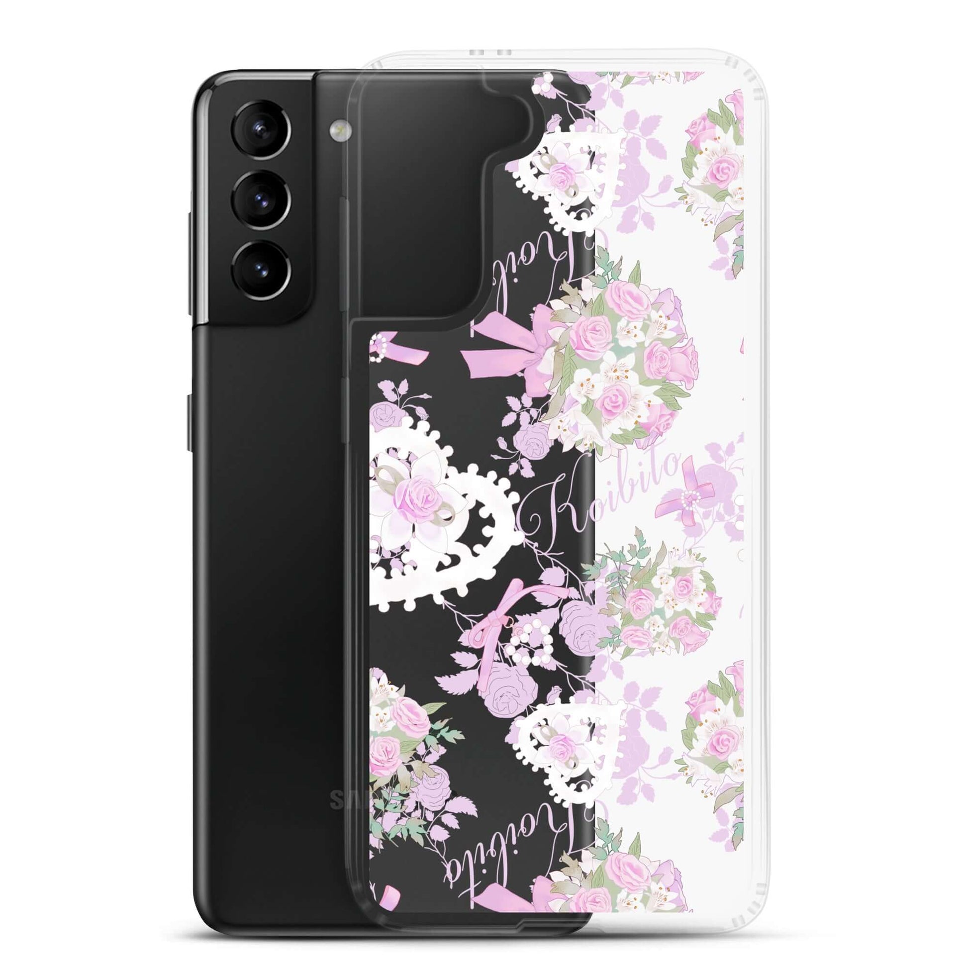 Stylish Anniversary Samsung® Clear Case adorned with floral designs, perfect for protecting your Galaxy S21 Plus.