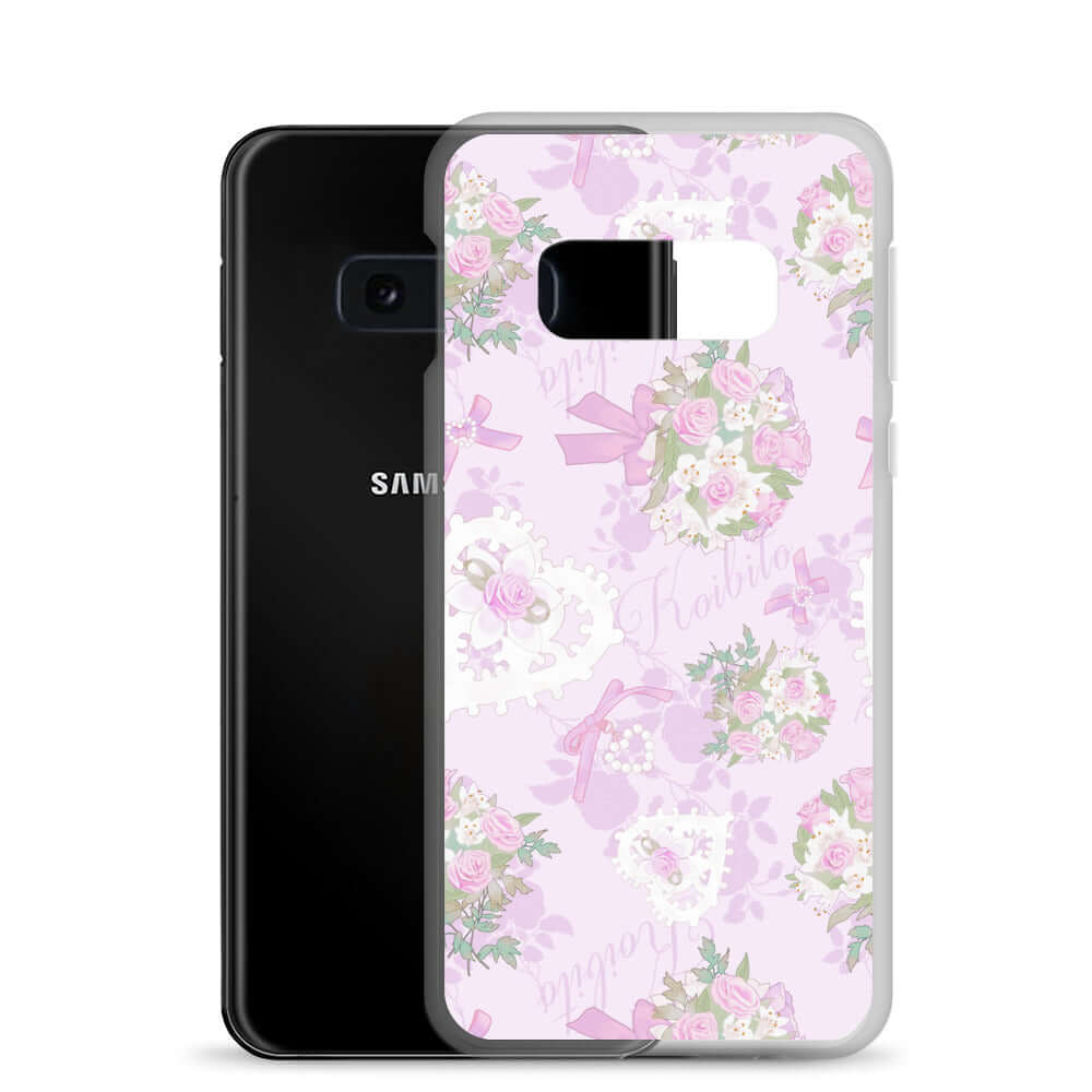 Stylish Anniversary Samsung® Clear Case featuring pastel floral design, perfect for adding elegance to your outfit.