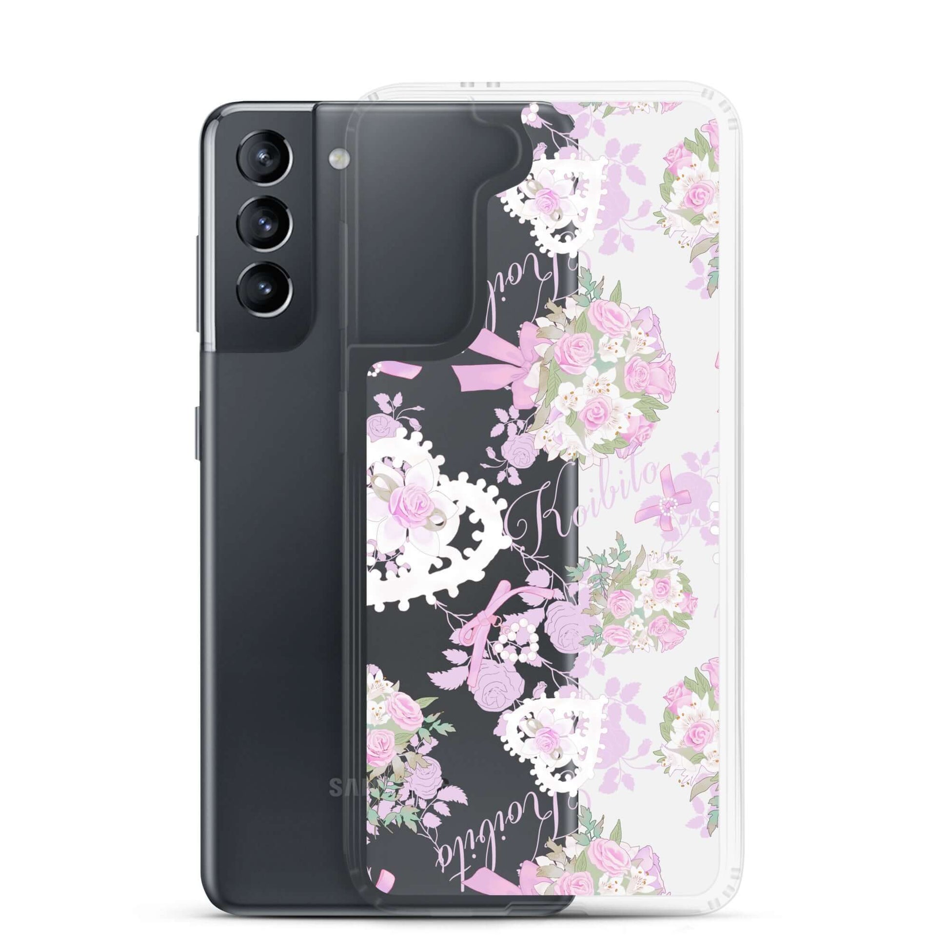 Protect your phone in style with the Anniversary Samsung® Clear Case, perfect for elegant pastel outfits.