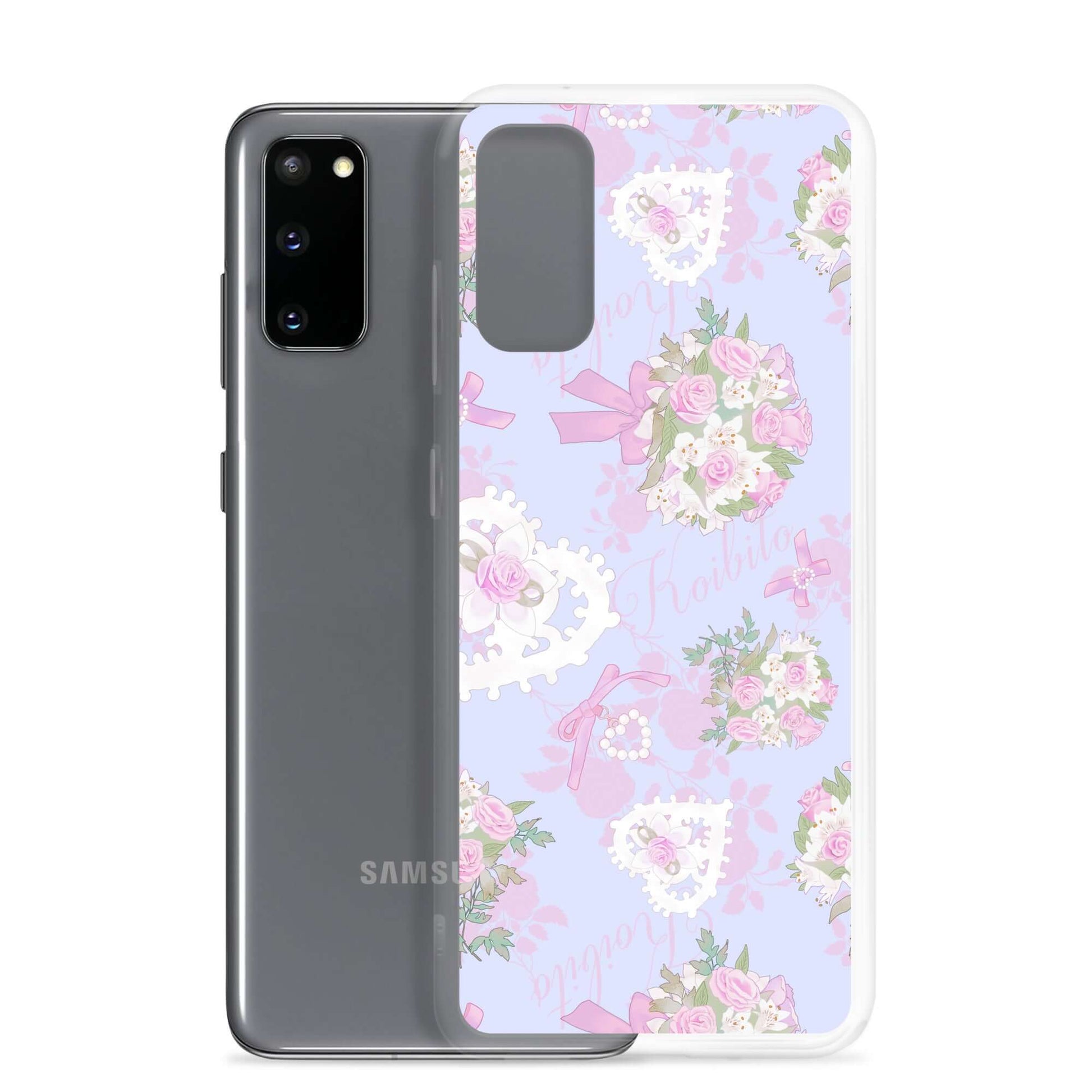 Stylish Anniversary Samsung® Clear Case featuring pastel floral design, perfect for elegant outfits and protection.