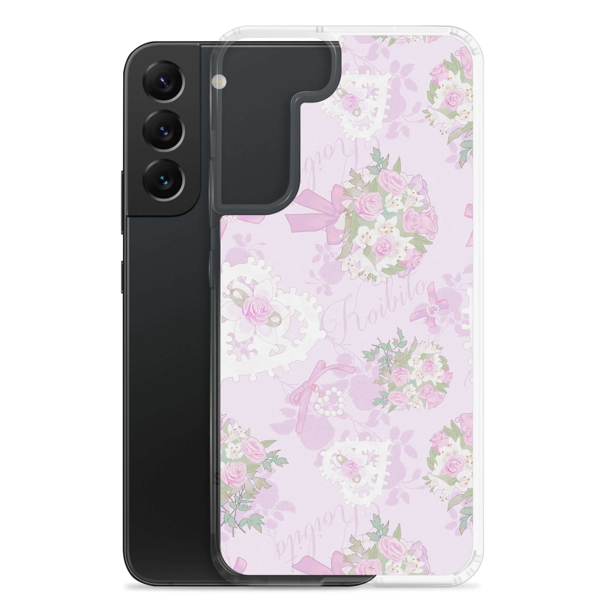 Stylish Anniversary Samsung® Clear Case featuring a floral design, perfect for elegant outfits and pastel colors.