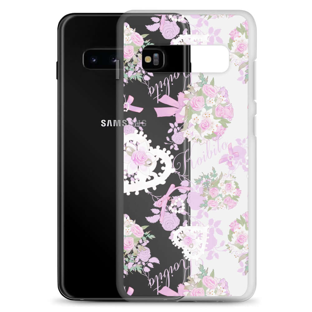 Stylish Anniversary Samsung® Clear Case with floral design, perfect for elegant outfits and everyday protection.