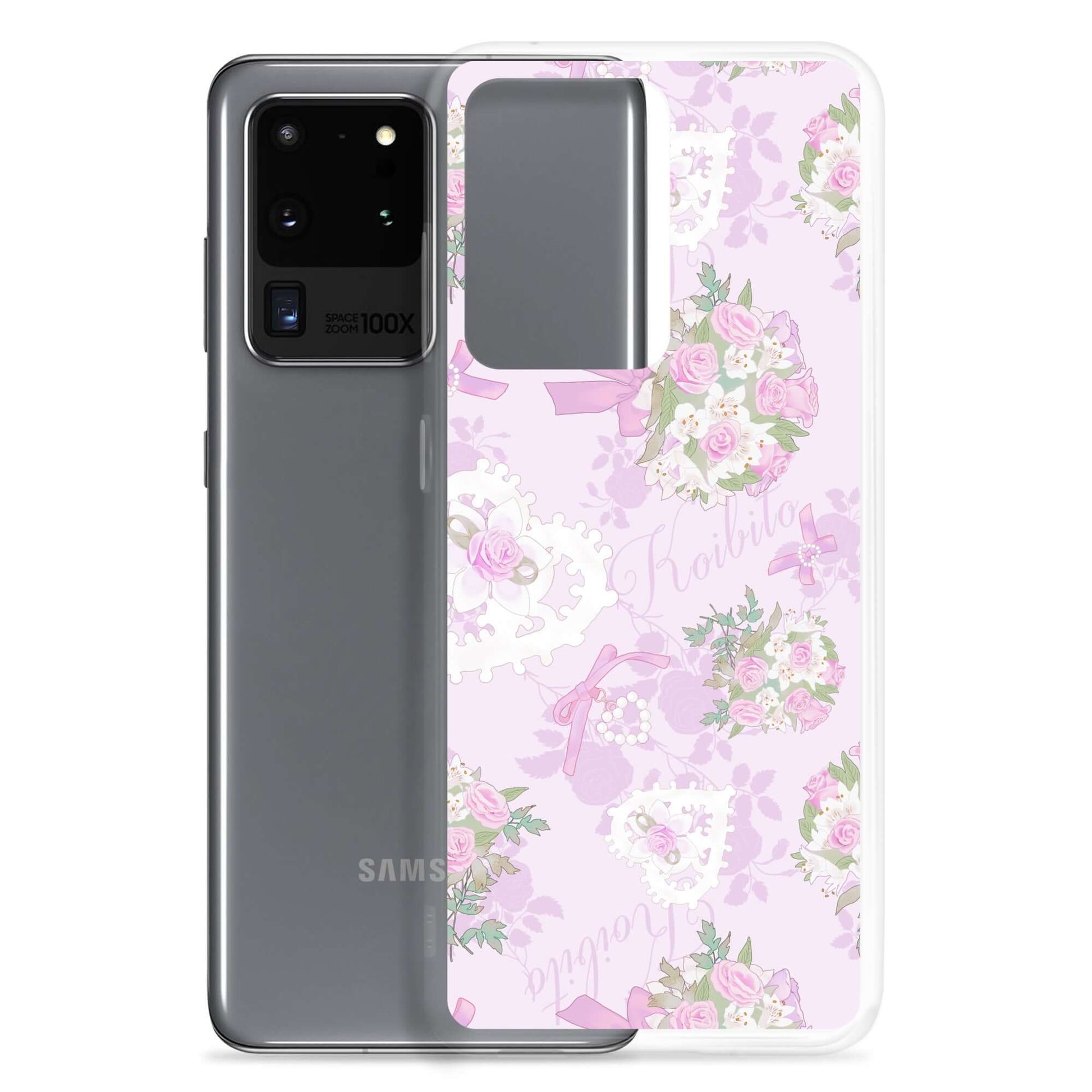 Sleek Anniversary Samsung® Clear Case features floral design, perfect for pastel outfits, protecting against dirt and scratches.