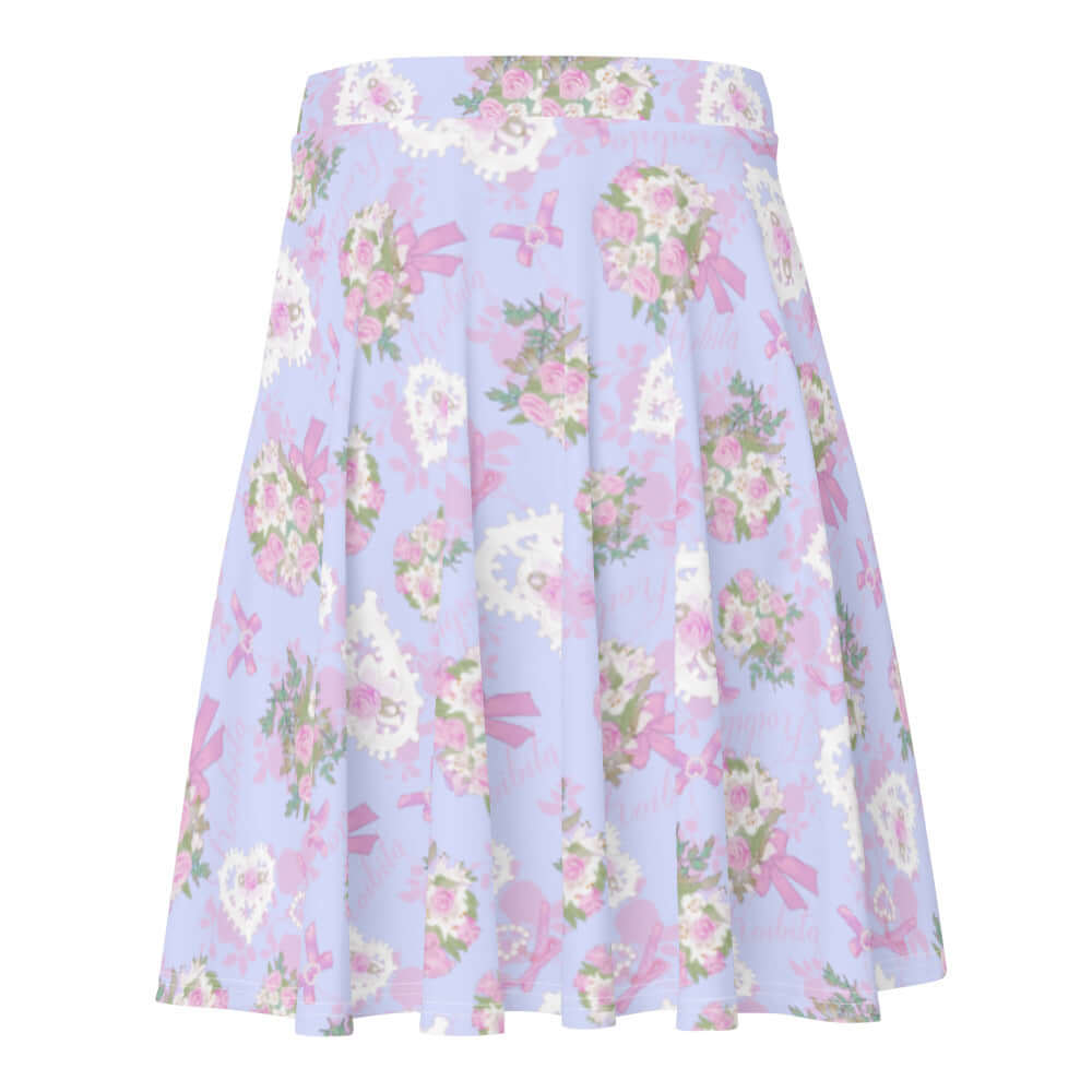 Floral Anniversary Skater Skirt in pastel blue, perfect for adding a feminine touch to any outfit.