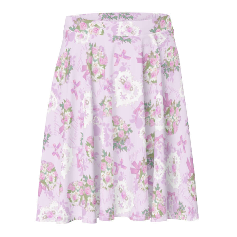 Floral-patterned Anniversary Skater Skirt, a perfect addition for feminine styles and shoujo manga vibes.
