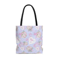 Stylish Anniversary Tote Bag (Lilac) featuring floral patterns, perfect for pastel outfits and everyday use.