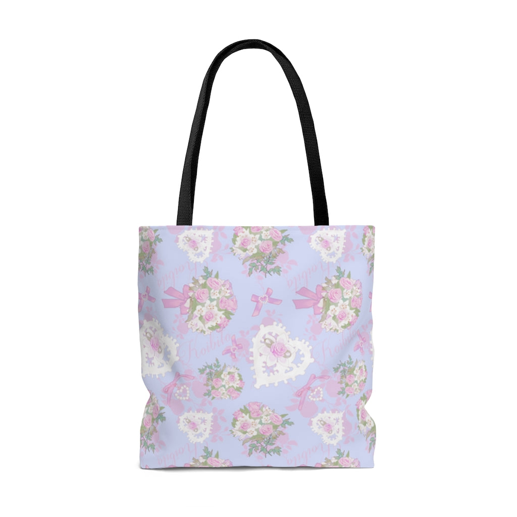 Stylish Anniversary Tote Bag (Lilac) featuring floral patterns, perfect for pastel outfits and everyday use.