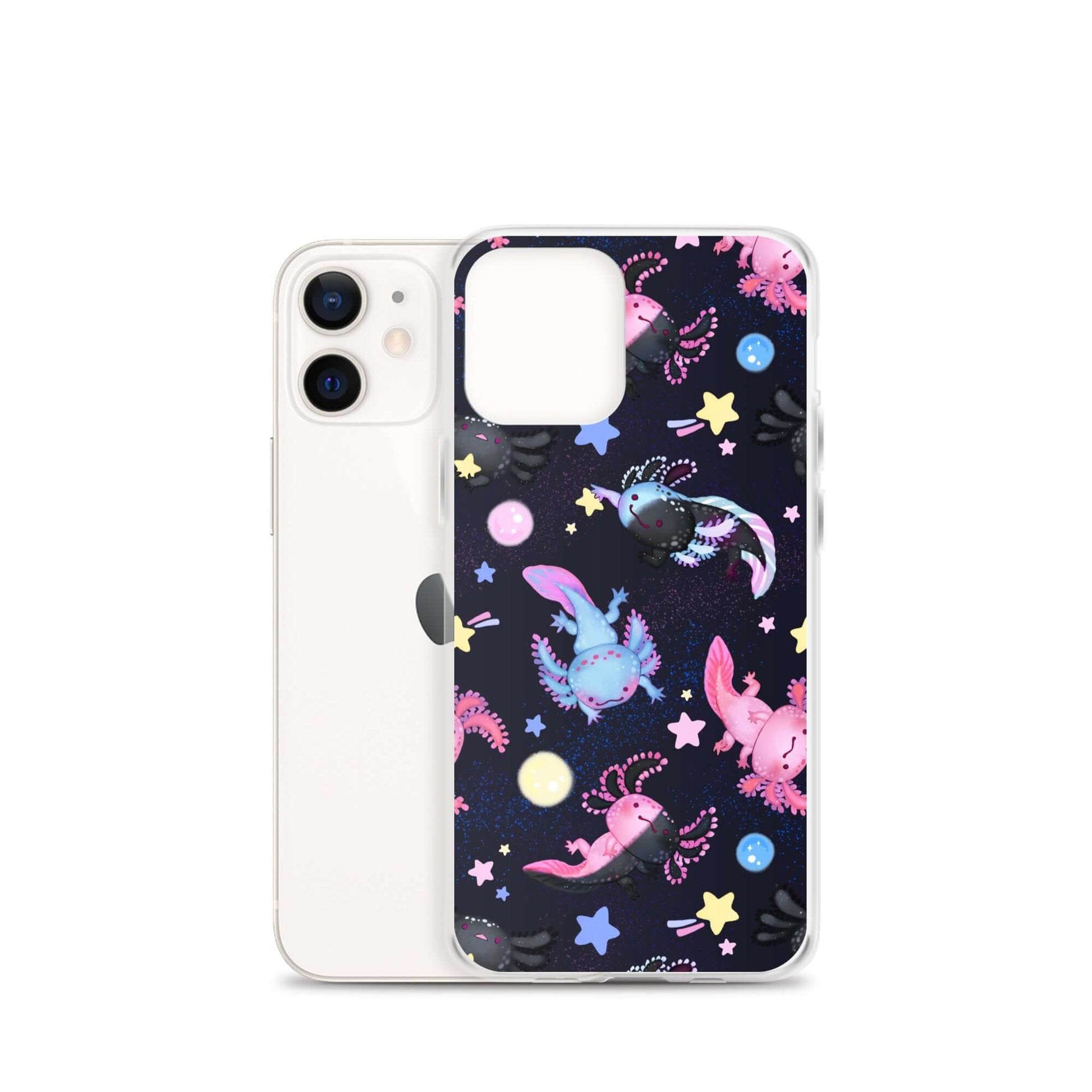 Colorful Axolotl iPhone® Clear Case featuring a playful design, offering protection against scratches and dirt.