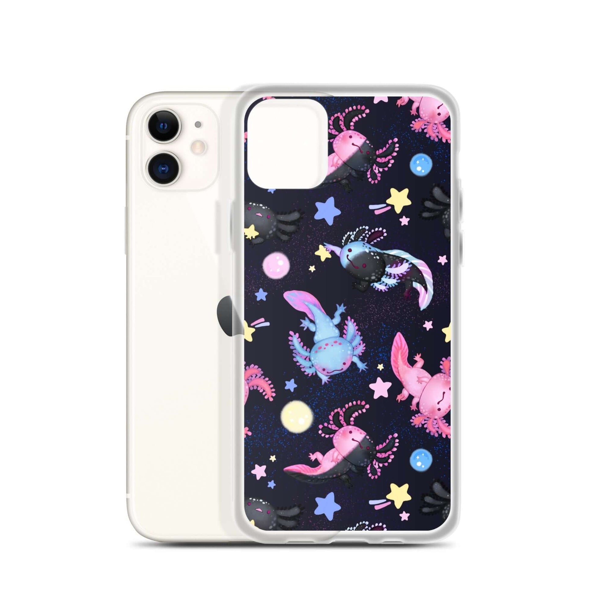 Colorful Axolotl iPhone® Clear Case showcases vibrant designs while protecting against scratches and dirt.