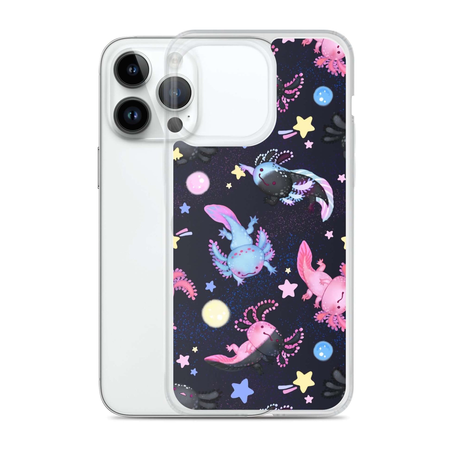 Colorful Axolotl iPhone® Clear Case featuring a flexible design that protects against dust and scratches. Perfect for style!