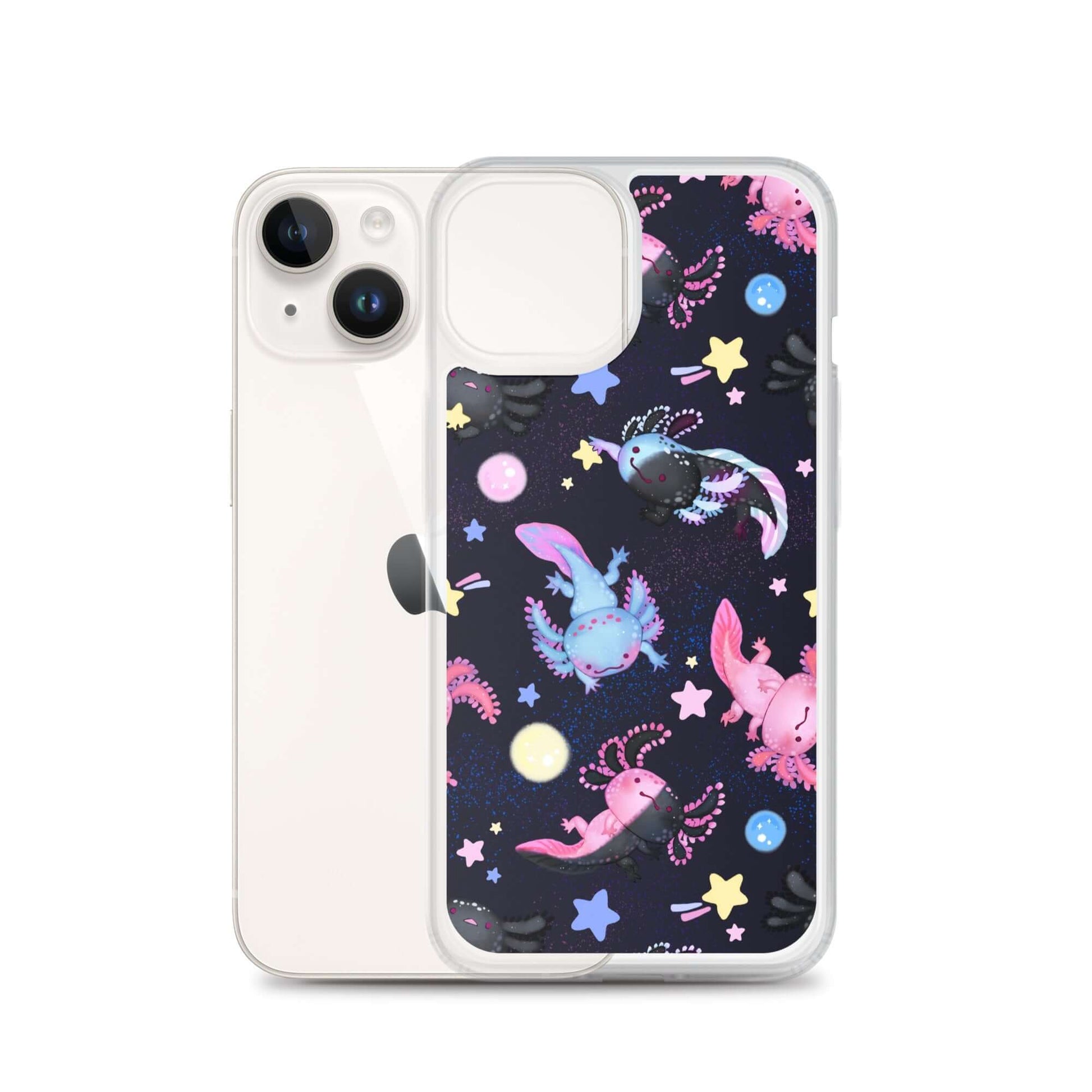 Protect your iPhone® with the Axolotl iPhone® Clear Case, featuring vibrant axolotl designs and precise cutouts.