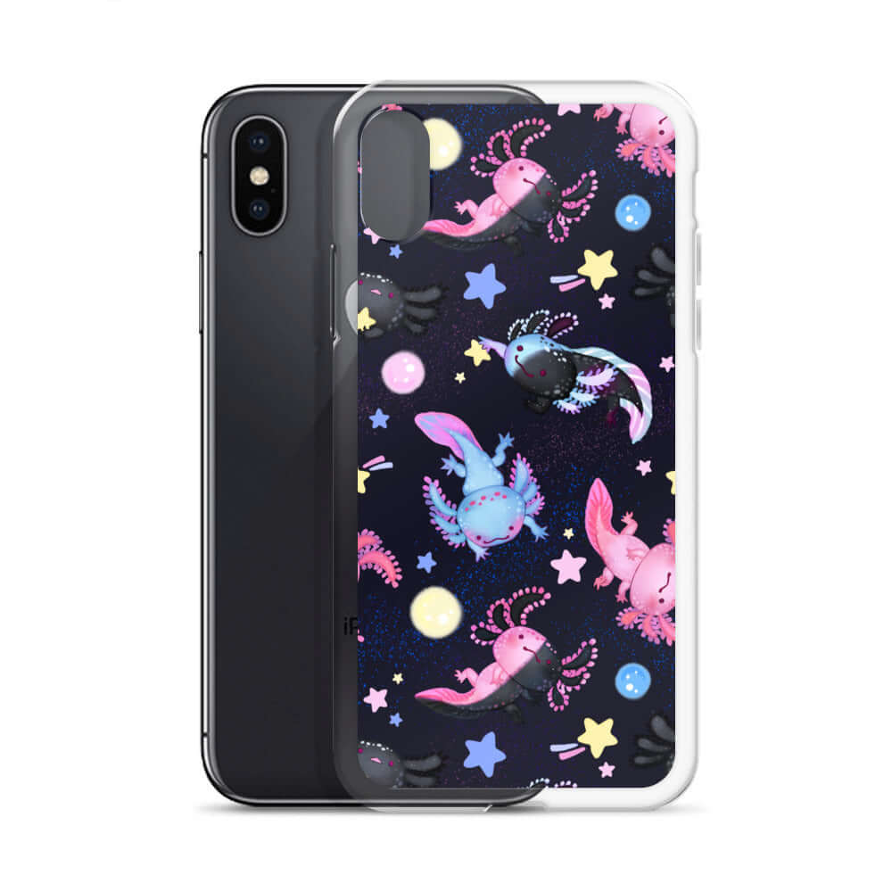 Colorful Axolotl iPhone® Clear Case showcasing vibrant designs, providing stylish protection for your phone.