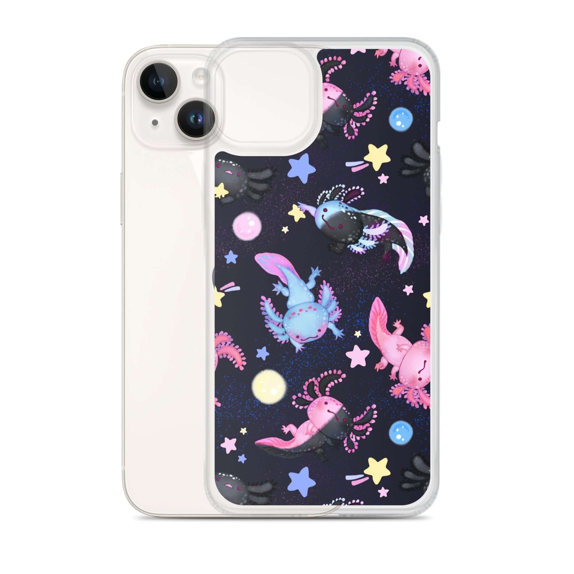Colorful Axolotl iPhone® Clear Case showcases vibrant designs while protecting against scratches and dust.