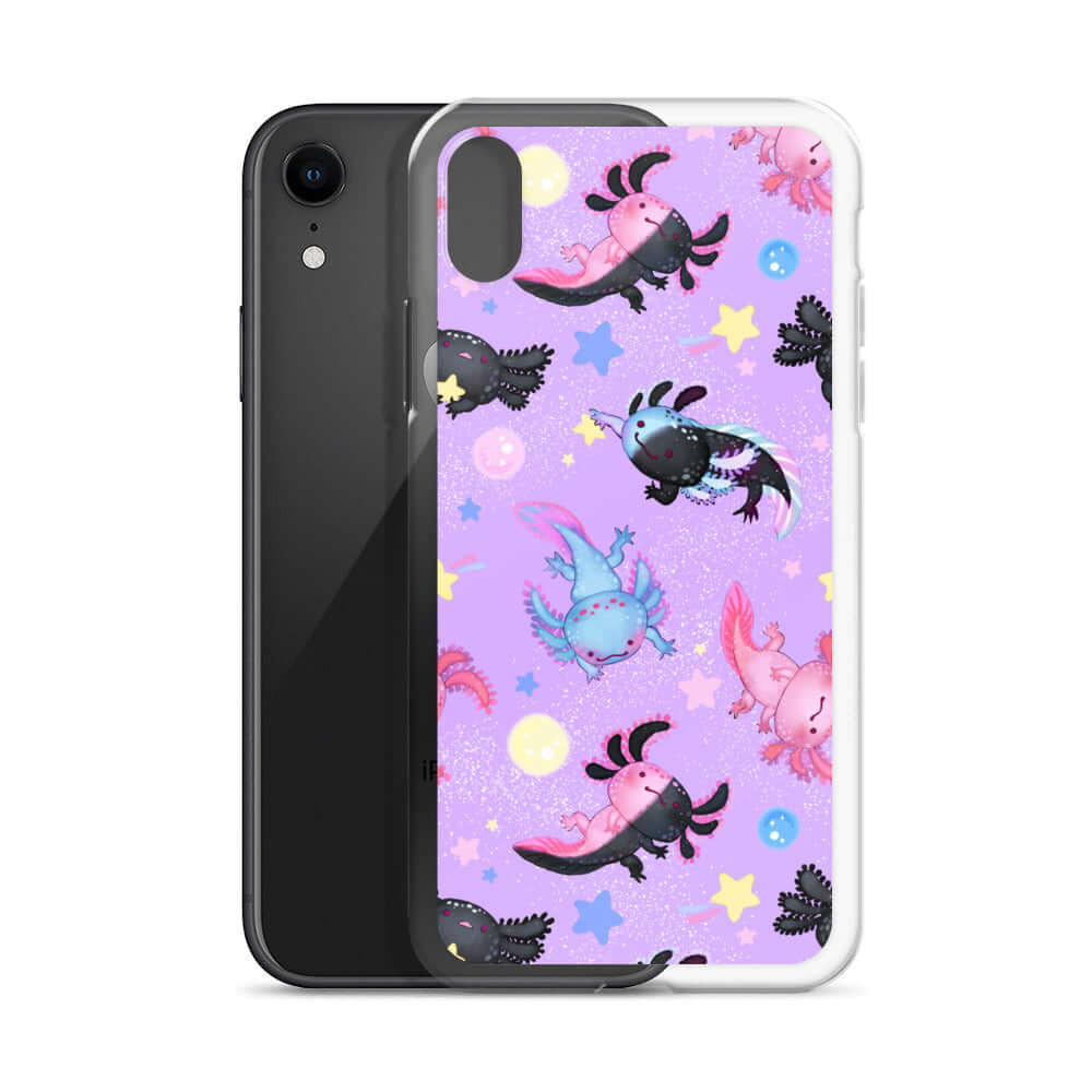 Colorful Axolotl iPhone® Clear Case featuring playful designs, providing stylish protection for your device.