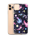 Vibrant Axolotl iPhone® Clear Case showcases colorful axolotls, offering stylish protection for your phone.