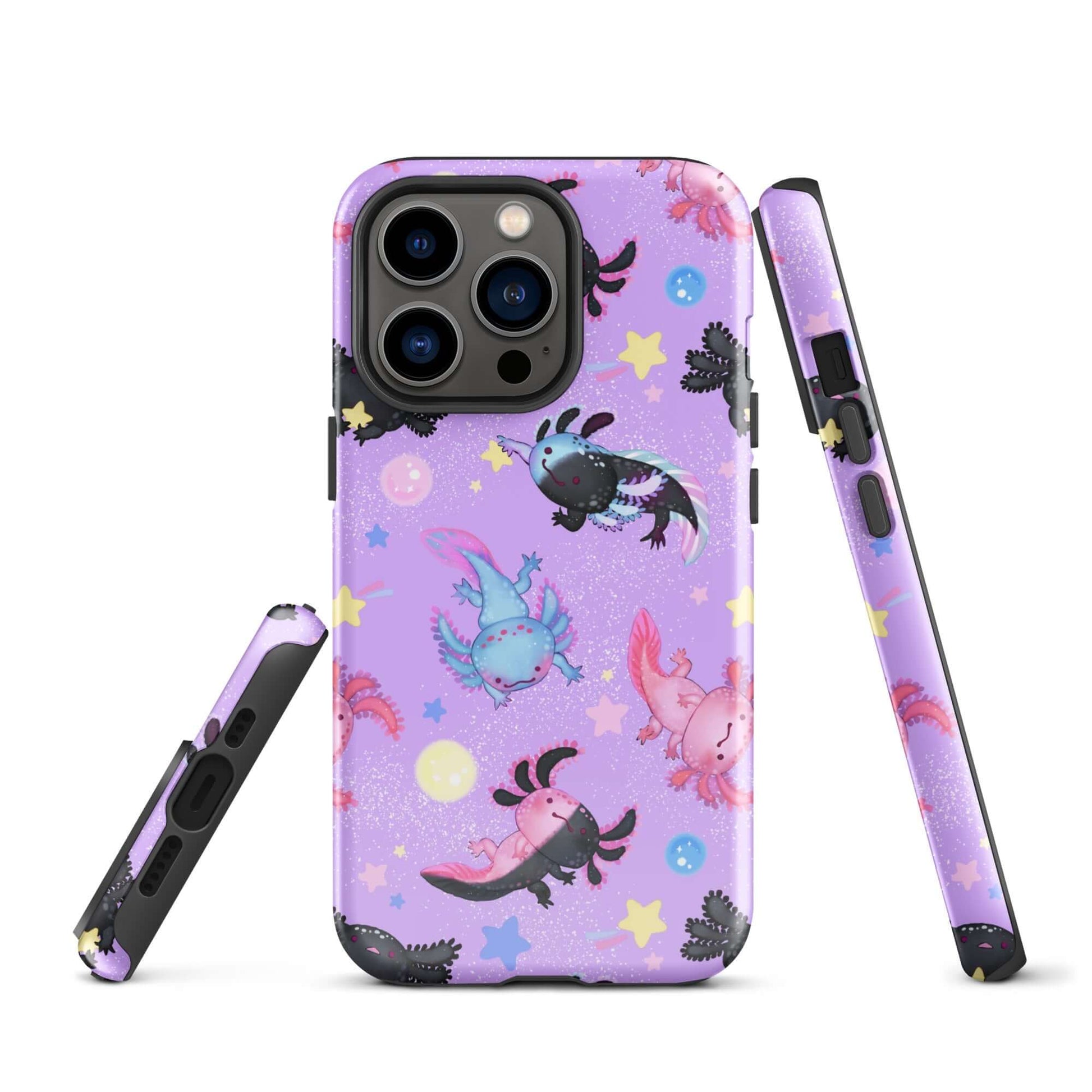 Colorful Axolotl iPhone® Tough Case featuring durable dual-layer design for stylish phone protection.
