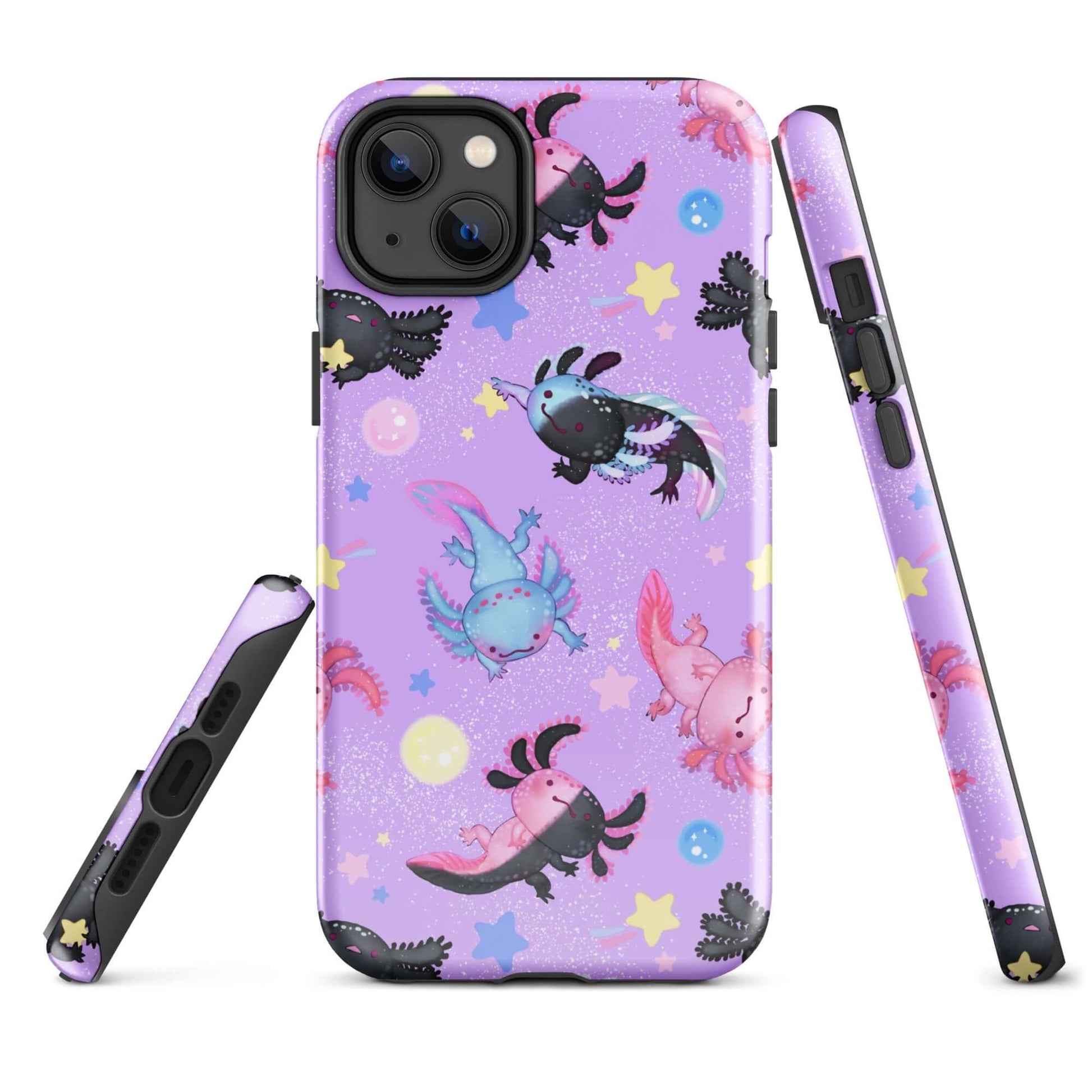Colorful Axolotl iPhone® Tough Case features playful designs, providing stylish protection for your phone all year round.