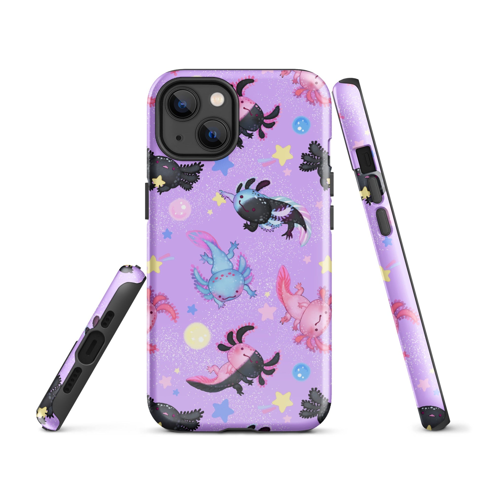 Colorful Axolotl iPhone® Tough Case featuring durable dual-layer protection and a playful design for stylish phone safety.