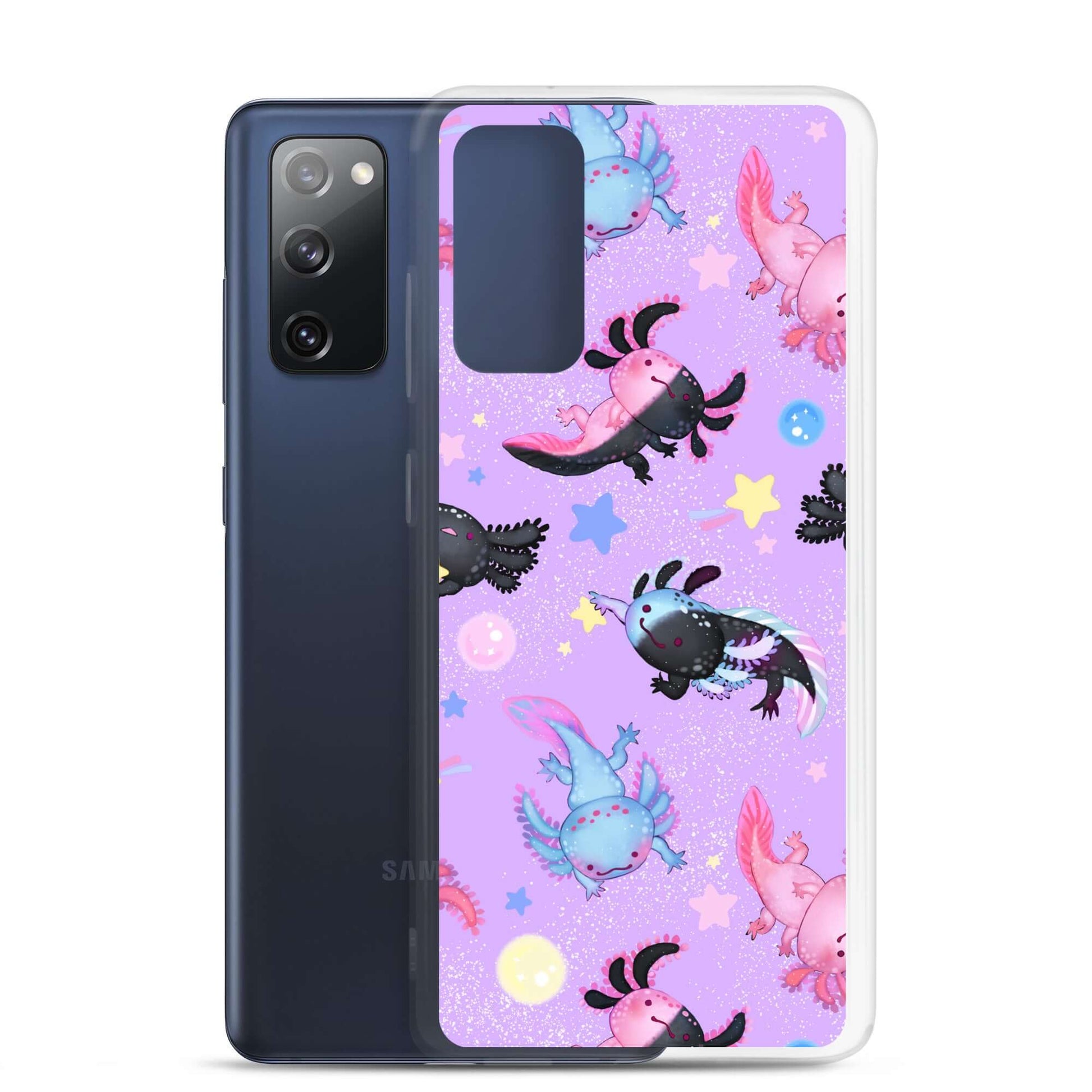 Colorful Axolotl Samsung® Clear Case featuring adorable axolotl designs, perfect for style and protection.