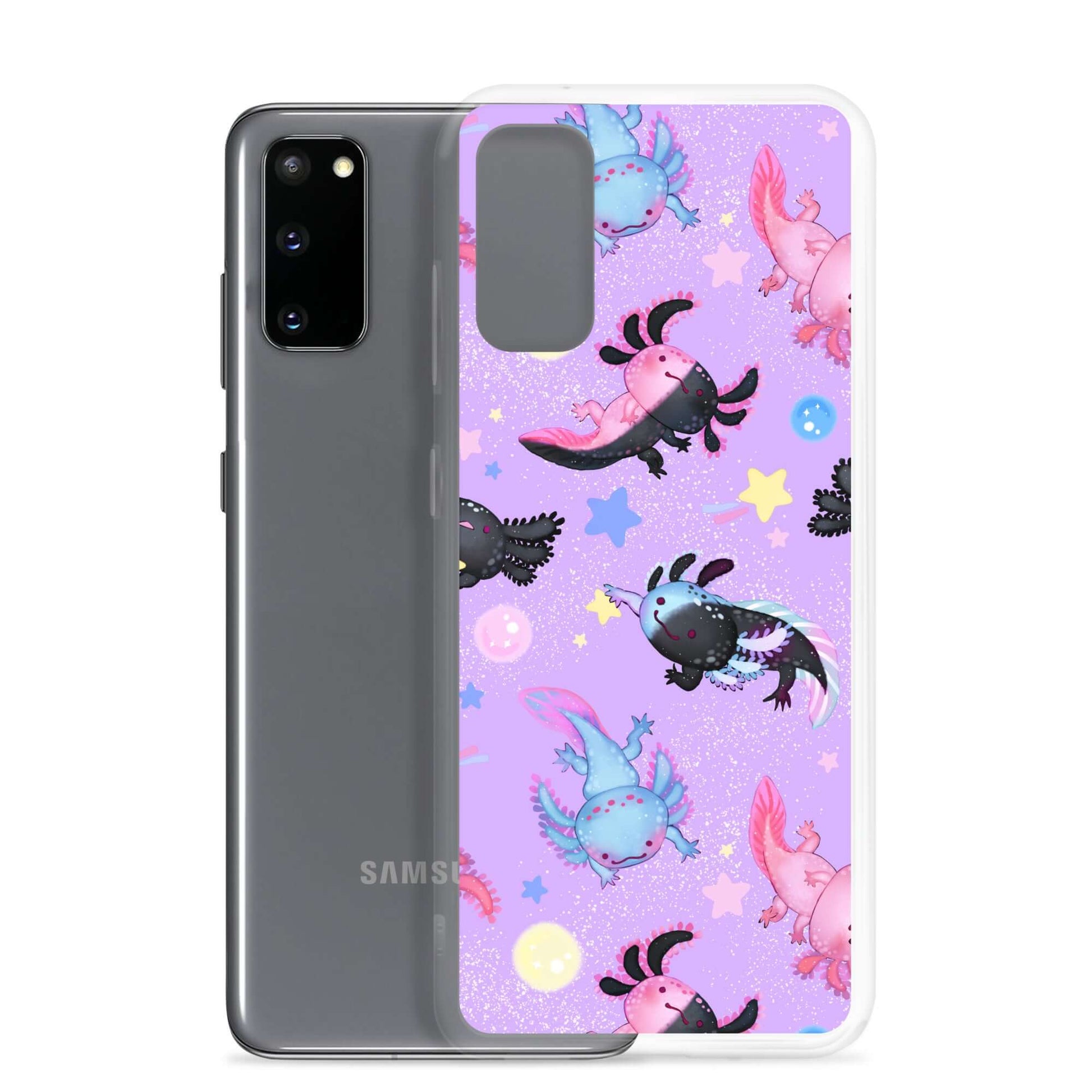 Colorful Axolotl Samsung® Clear Case showcases cute axolotls, perfect for style and protection against daily wear.