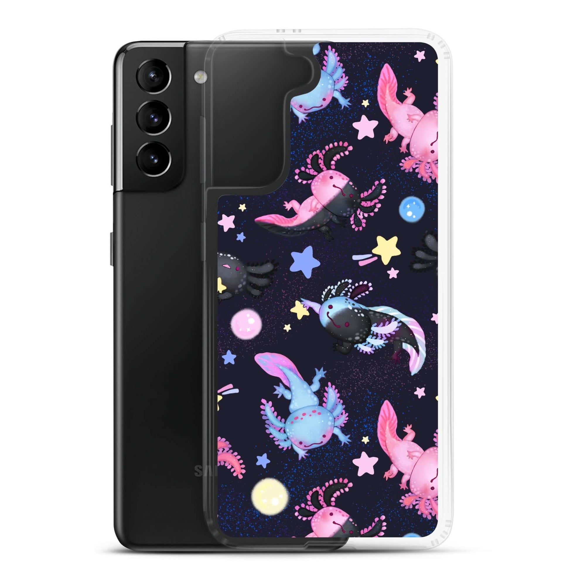 Bright and colorful Axolotl Samsung® Clear Case, perfect for style and protection against scratches and dust.