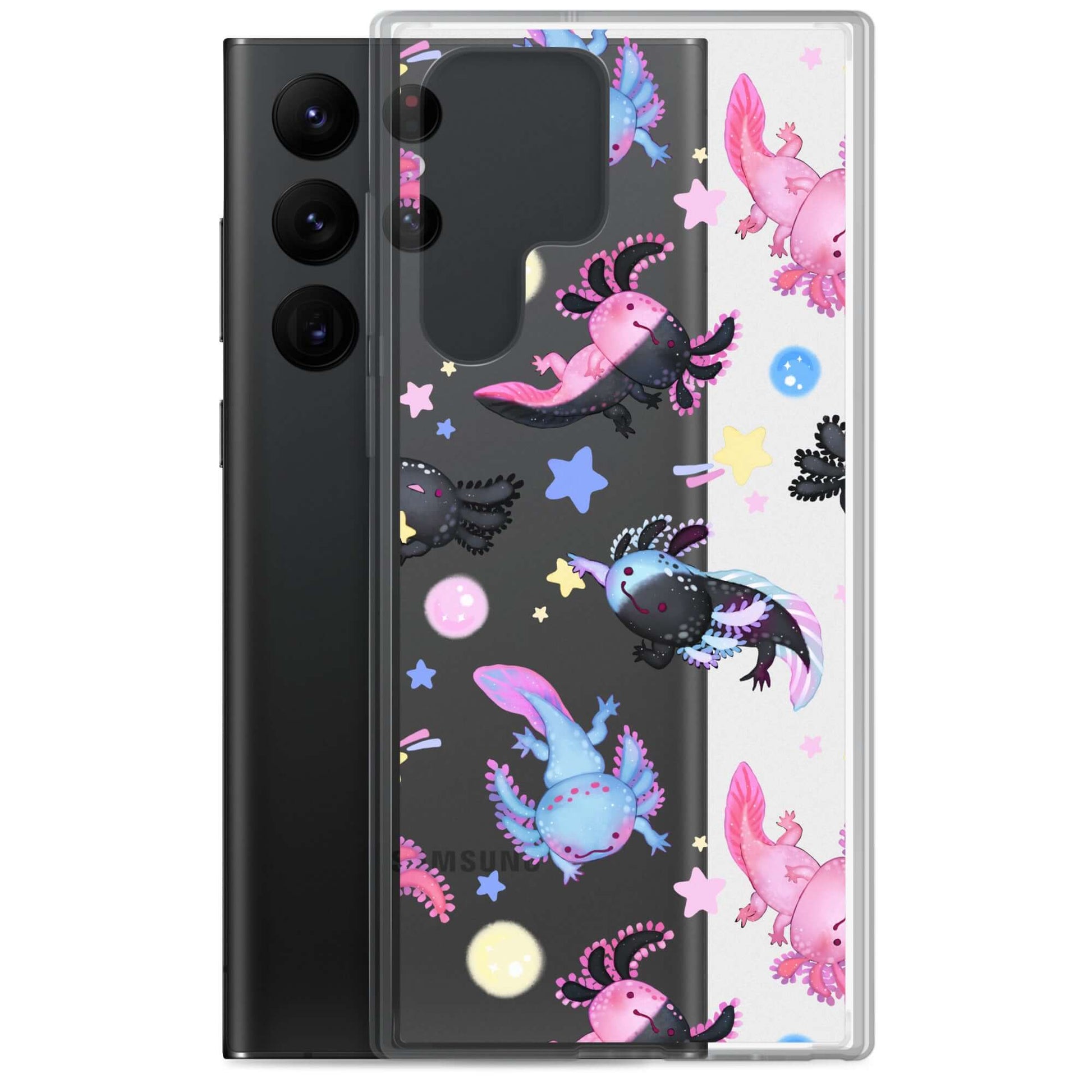 Colorful Axolotl Samsung® Clear Case showcases playful designs, protecting your phone while expressing your style.