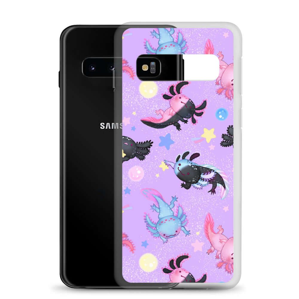 Bright and playful Axolotl Samsung® Clear Case showcases adorable axolotls, perfect for style and protection.