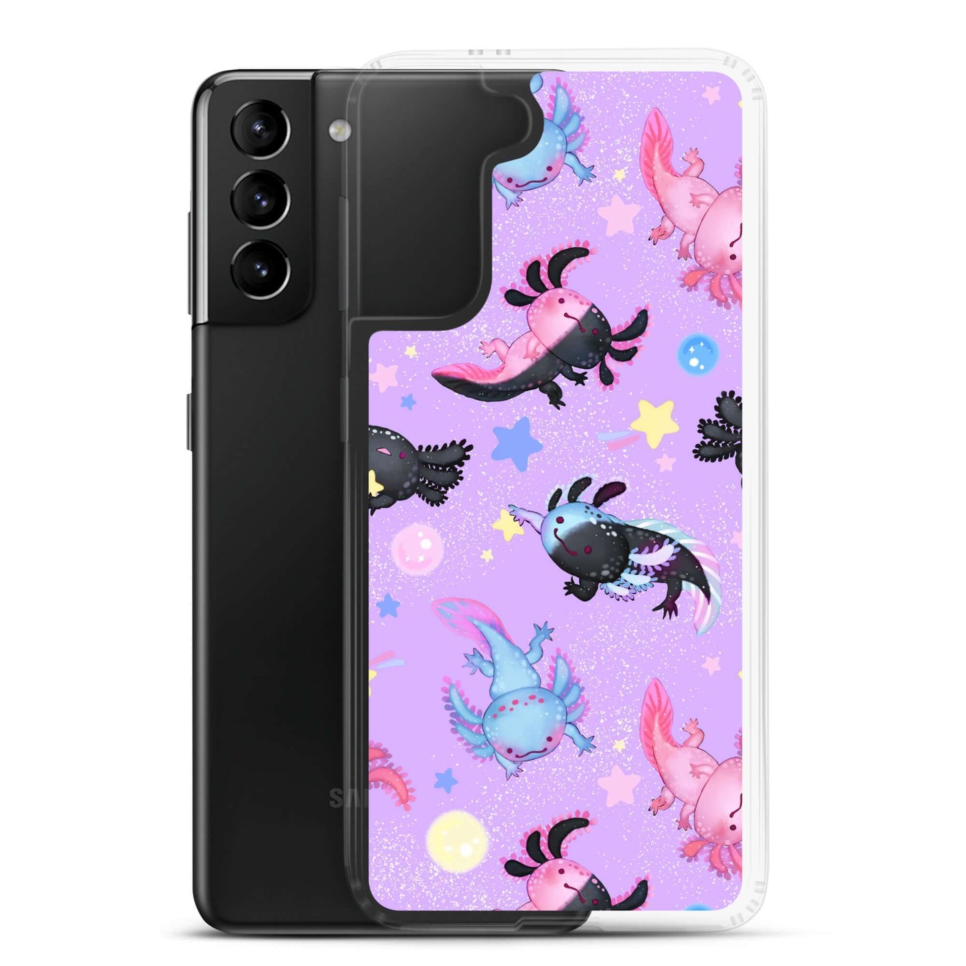 Colorful Axolotl Samsung® Clear Case, perfect for style and protection against scratches and dirt. Ideal for any outfit!