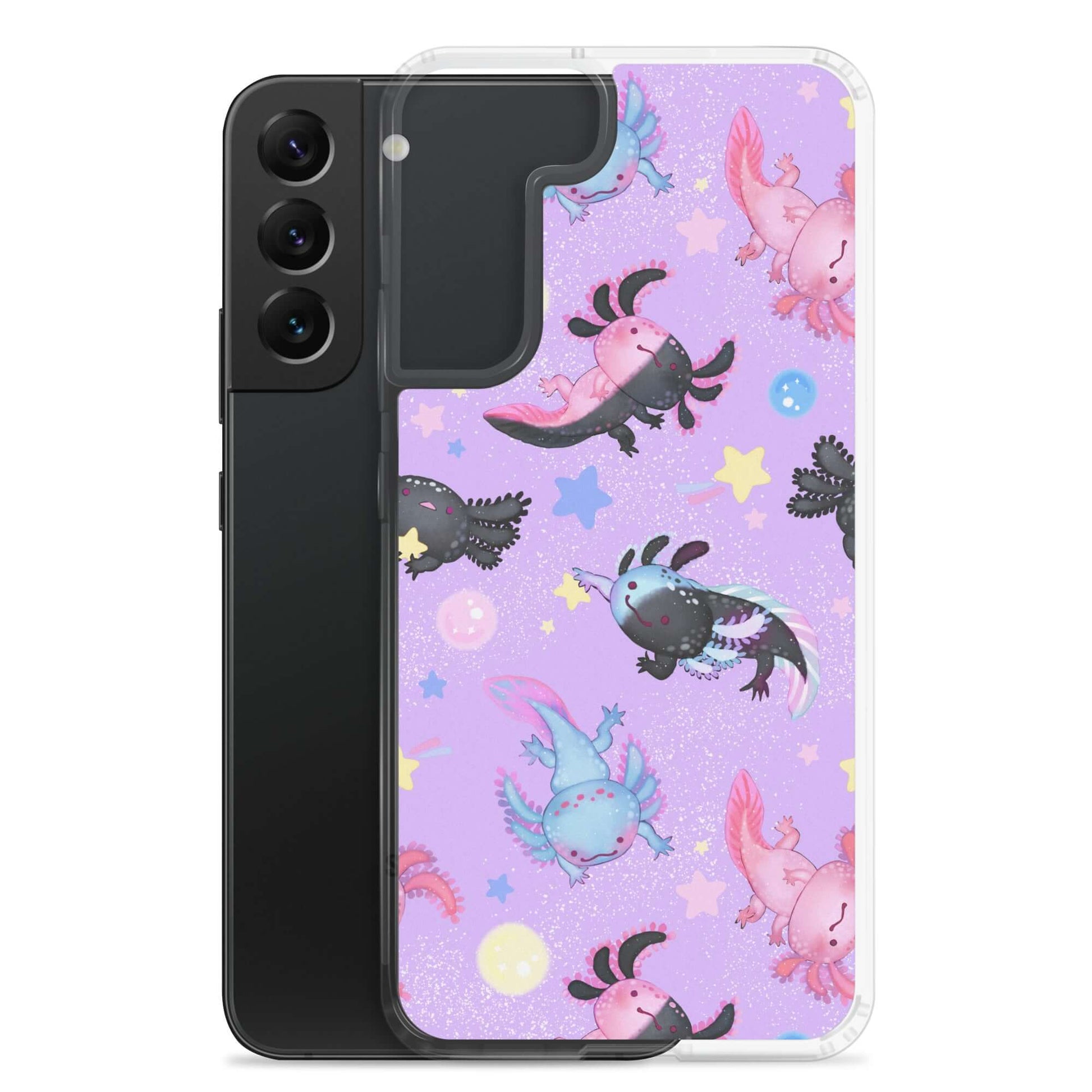 Colorful Axolotl Samsung® Clear Case showcasing playful axolotl designs, perfect for style and protection.