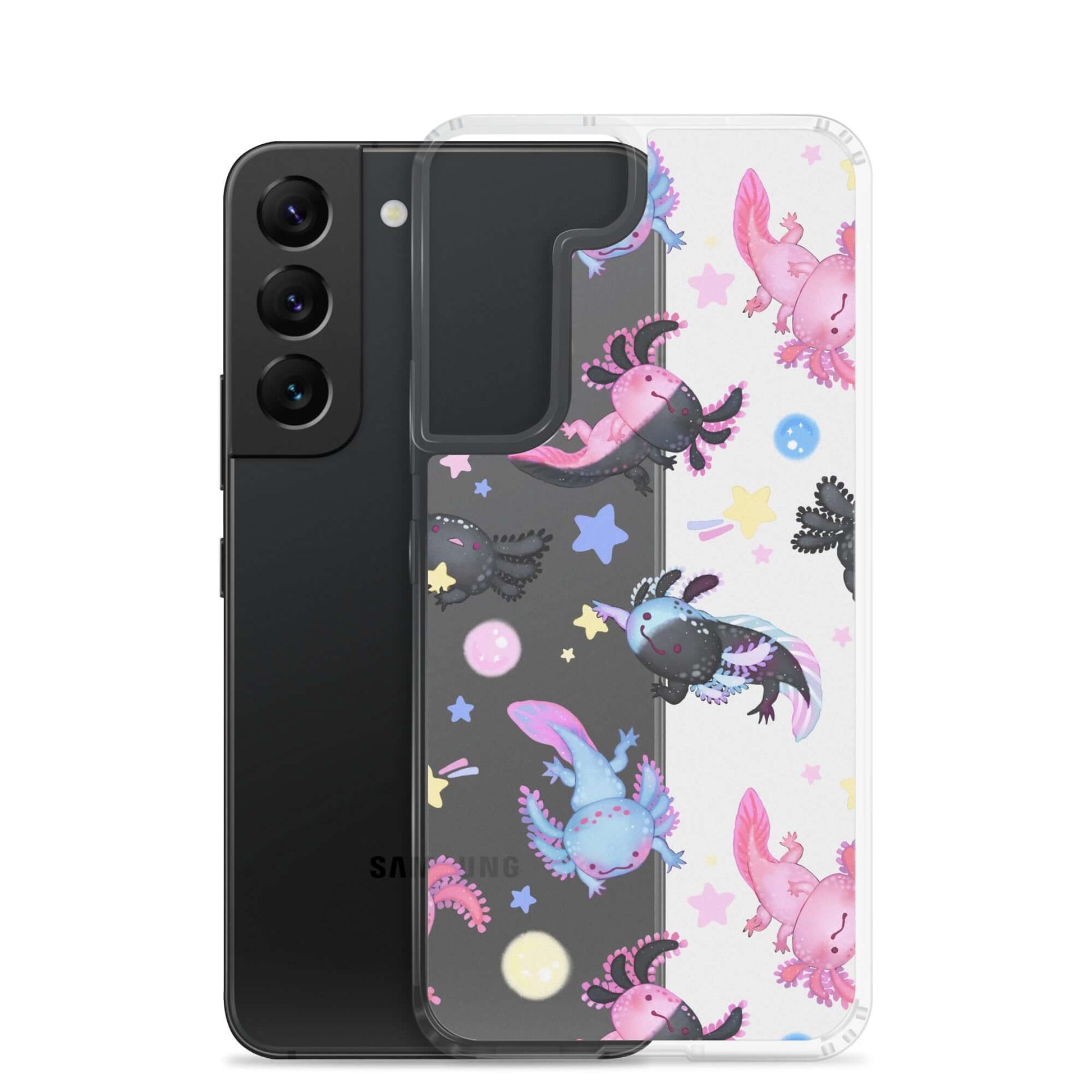 Stylish Axolotl Samsung® Clear Case, perfect for protection and personal expression with vibrant axolotl designs.