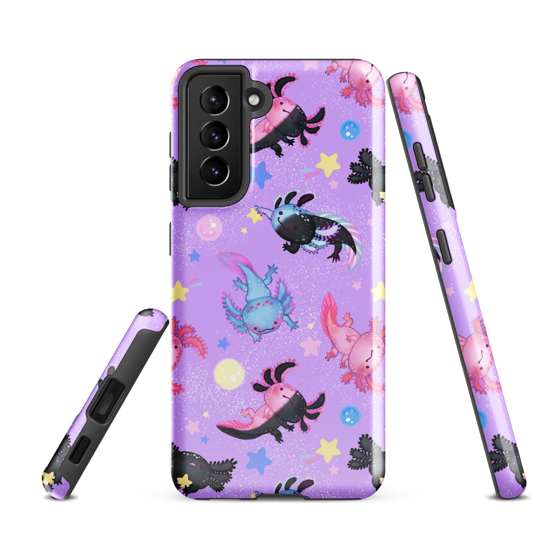 Colorful Axolotl Samsung® Tough Case featuring cute designs, offering durability and protection for your phone.